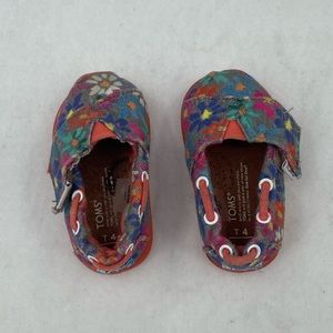 TOMS Infants Ash Daisy Canvas Bimini Floral Fleece Lined Velcro Slip-On Size T4